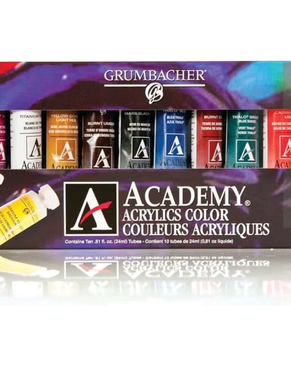 Grumbacher Academy Acrylic Paint, Gloss, Metal Tube, 10-Color Set